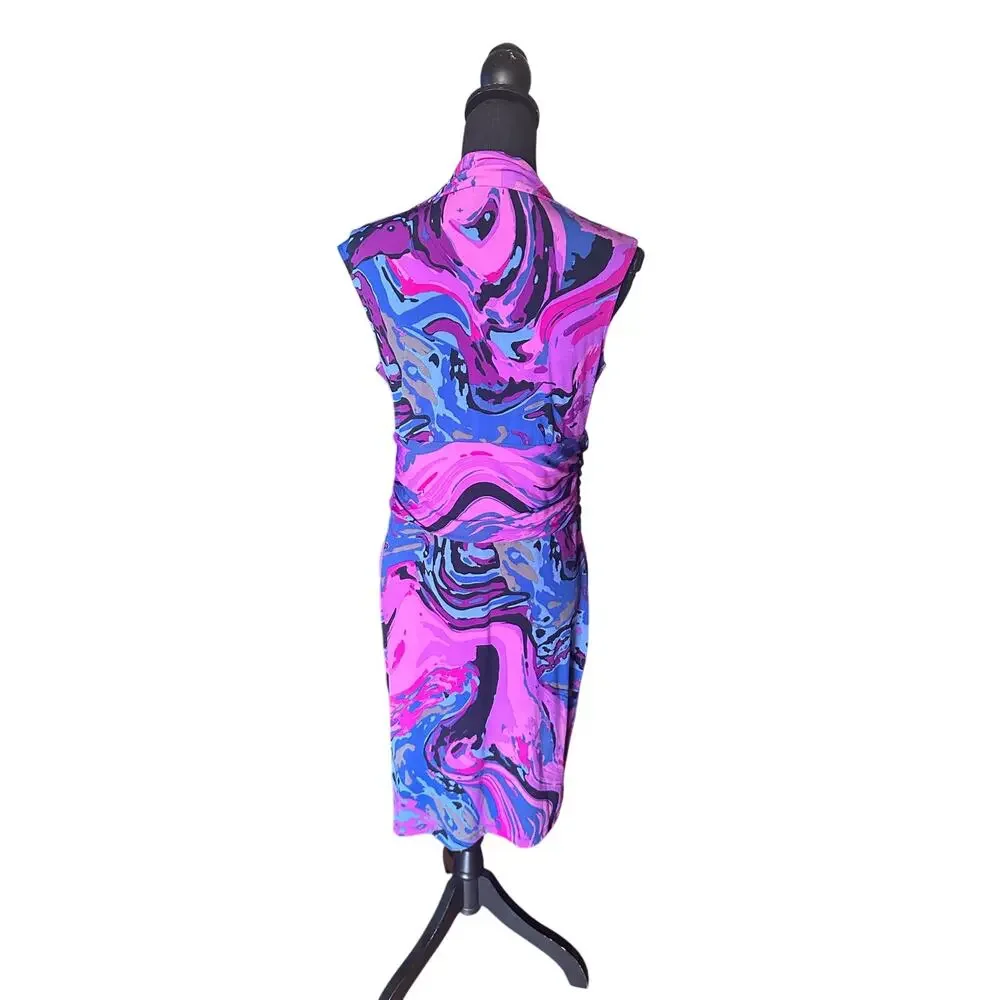 Alex Marie Faux Wrap Dress – Pink Purple Blue Print – Sleeveless Size M - Picture 5 of 8
